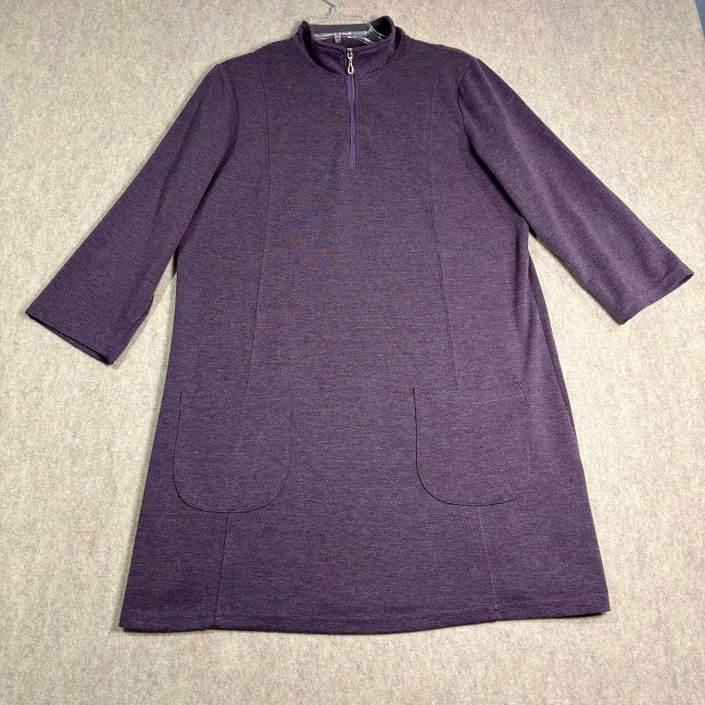 NorthStyle Tunic Dress Womens M Purple Poly Rayon Blend 1/4 Zip Pockets Casual
